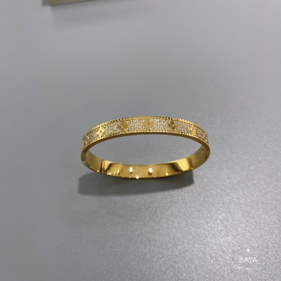 bracelet large de version de pleine perceuse de kaléidoscope de bracelet d'acier inoxydable de l'or 18K